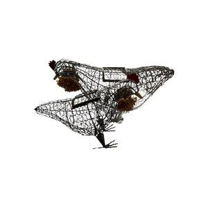 Pair vintage chicken sculptures baskets galvanized wire cottagecore farmhouse